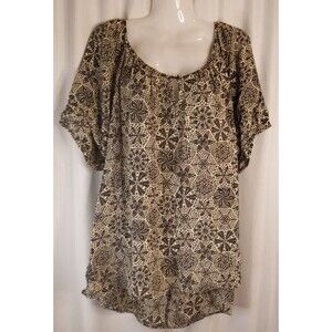 Women's  Blouse Top Floral Black Grand & Greene Cap Sleeve Size 3X